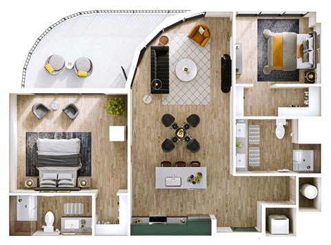 Floor plan for 2 beds, 2 baths, 1138 sqft
